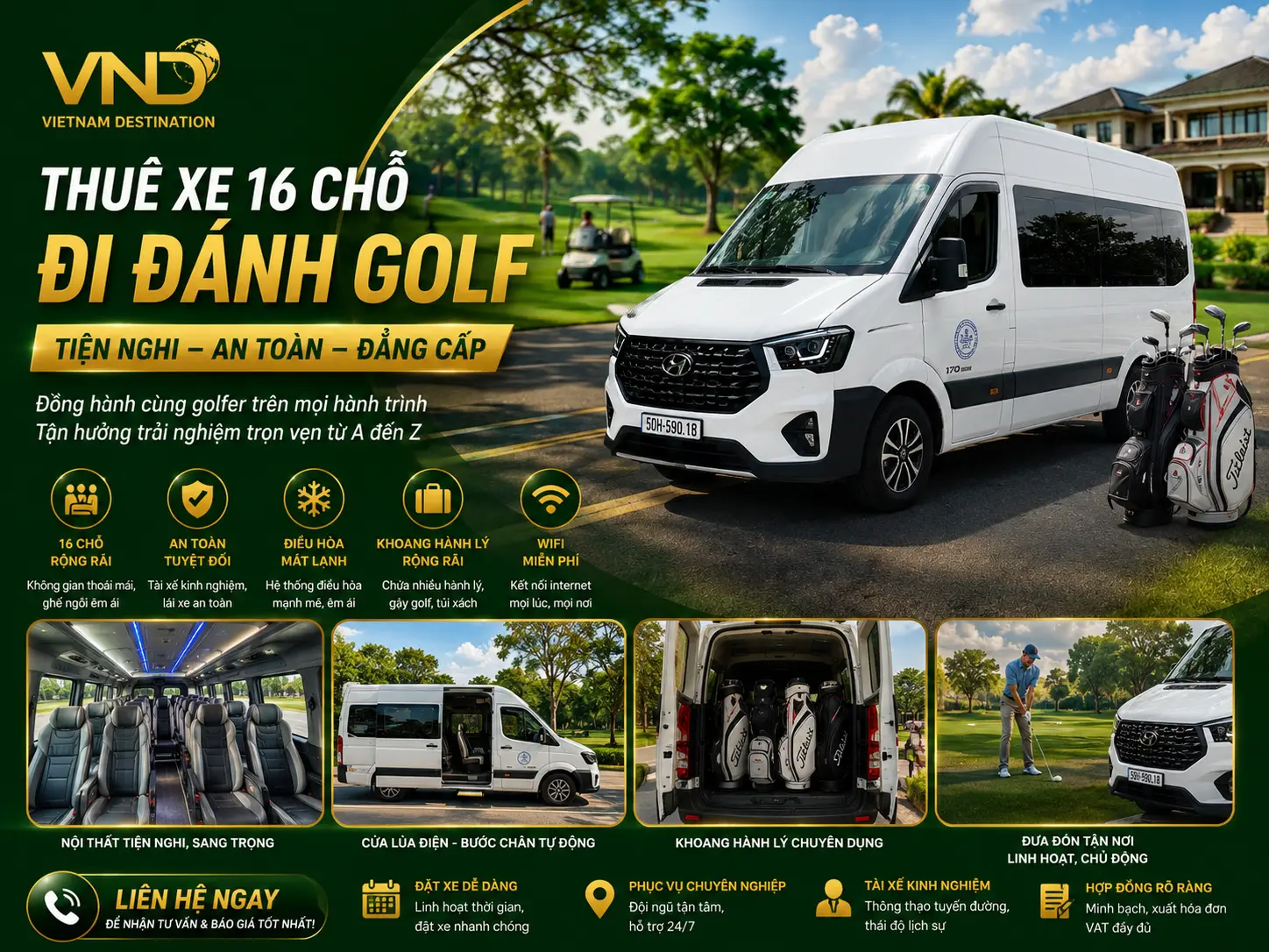 THUÊ XE 16 CHỖ ĐI ĐÁNH GOLF