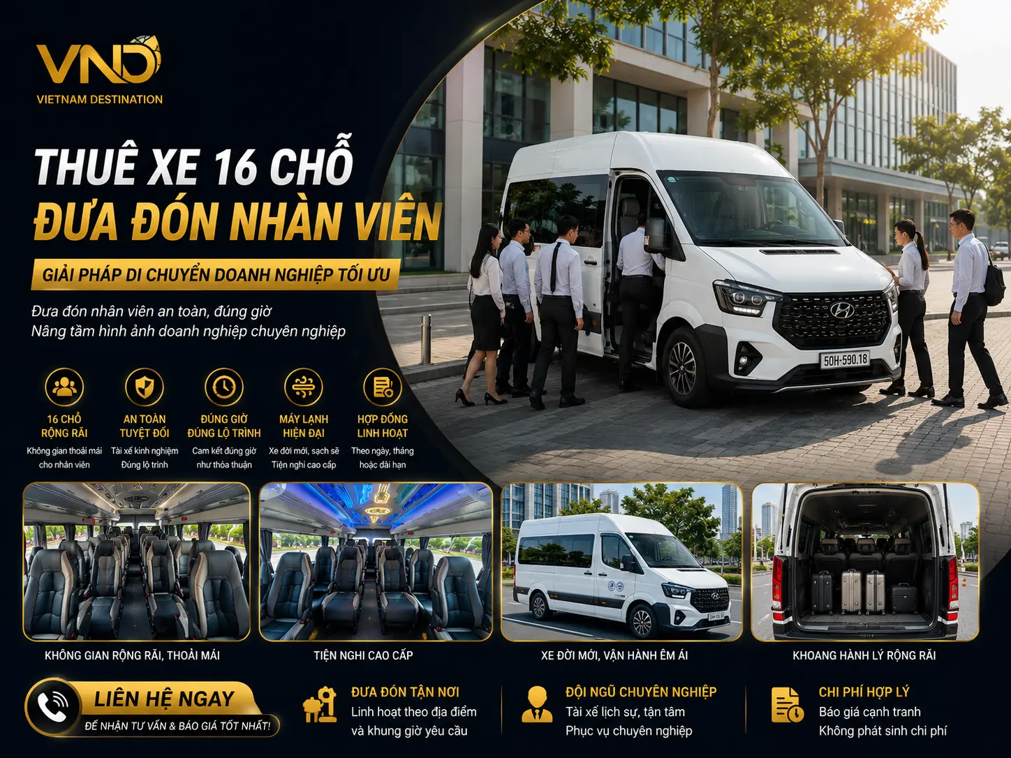 THUÊ XE 16 CHỖ ĐUA ĐÓN NHÂN VIÊN